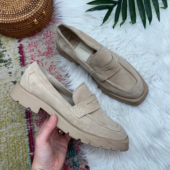 Dolce Vita Shoes - Dolce Vita Neutral Minimalist Chunky Platform Elias Dune Suede Leather Loafers 9